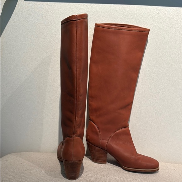 Rachel Comey knee high tan leather stacked wood heel boots size 7 - Picture 3 of 8
